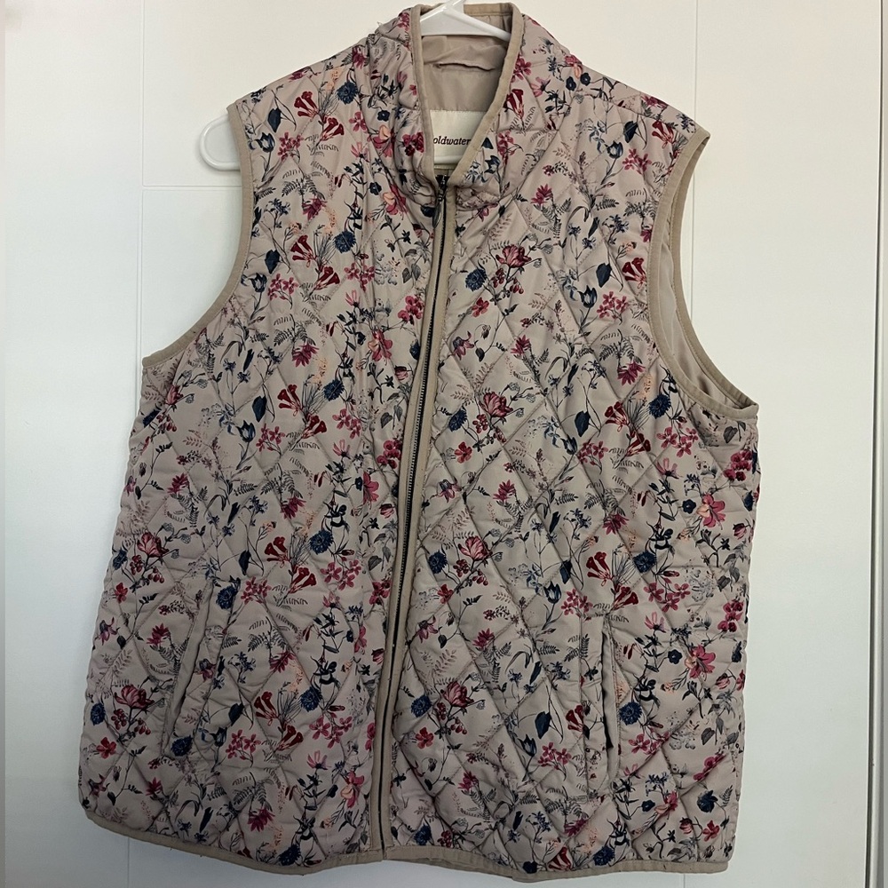 Coldwater Creek Cream and Red Floral Vest